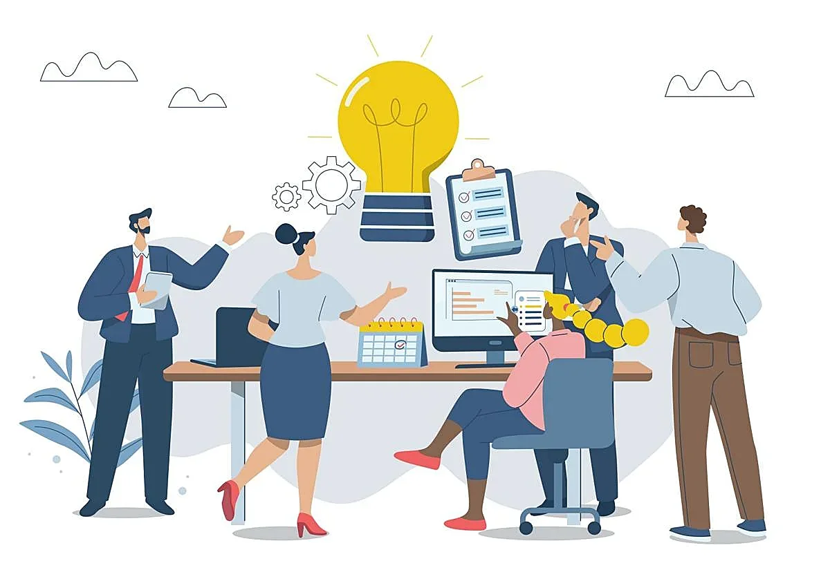 Ilustración de un equipo comercial trabajando en conjunto